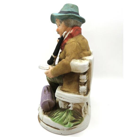 Vintage Chalkware/Ceramic Musician Figurine Old Man with Pipe and Clarinet 8" - Picture 4 of 9